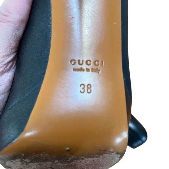 Gucci Nappa Charlotte Pump Stiletto Heels in Black Leather EU 38 US 8 MSRP $540 - Picture 8 of 10